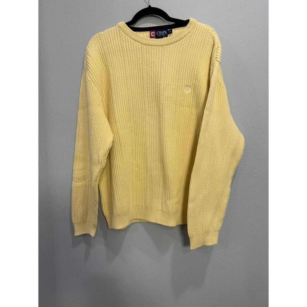 Vintage 90's Chaps Ralph Lauren Yellow Cable knit Crewneck Sweater, Large